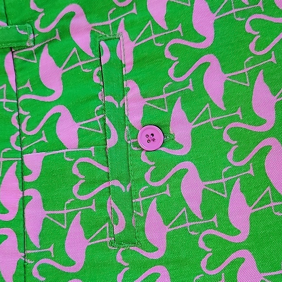Macbeth Collection by Margaret Josephs Green Flamingo Shorts Size Medium NWOT - Picture 4 of 15